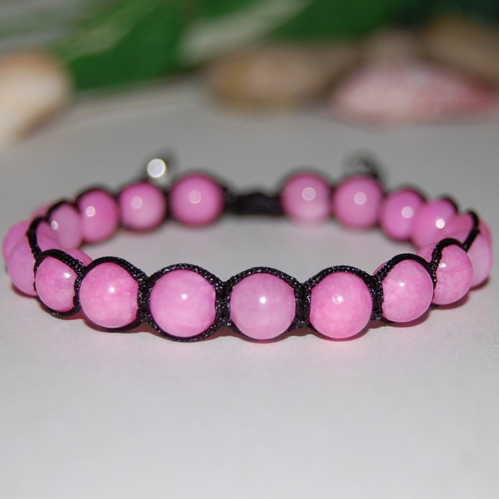 Pink Bracelet,Pink Gemstone 8mm Beads,Drawstring Bracelet,Pink Shamballa Bracele